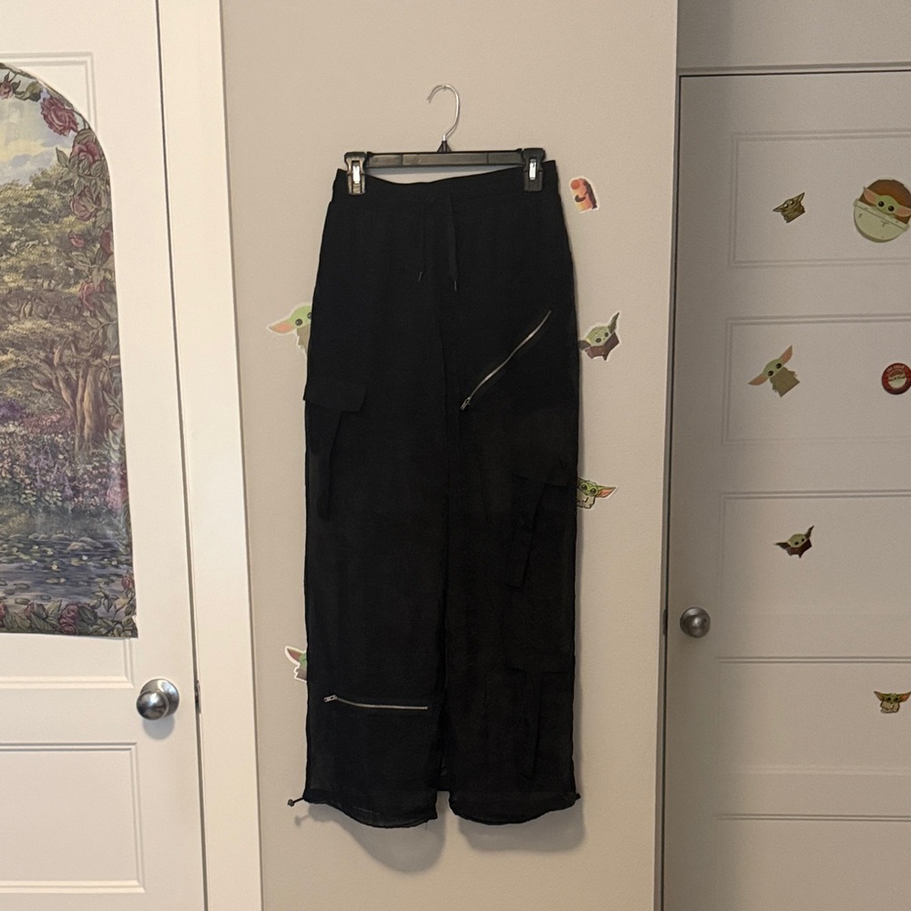Black Cargo Pants with Zipper Details